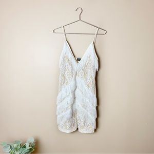 [Pretty Little Thing] White Strappy Lace Tassel Sleeveless Bodycon Dress